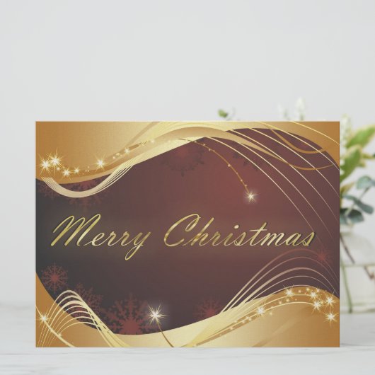 Gouden kerstmotief met rode achtergrond feestdagenkaart (Staand voorkant)