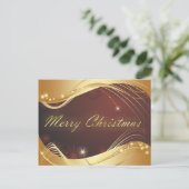 Gouden kerstmotief met rode achtergrond feestdagenkaart (Staand voorkant)