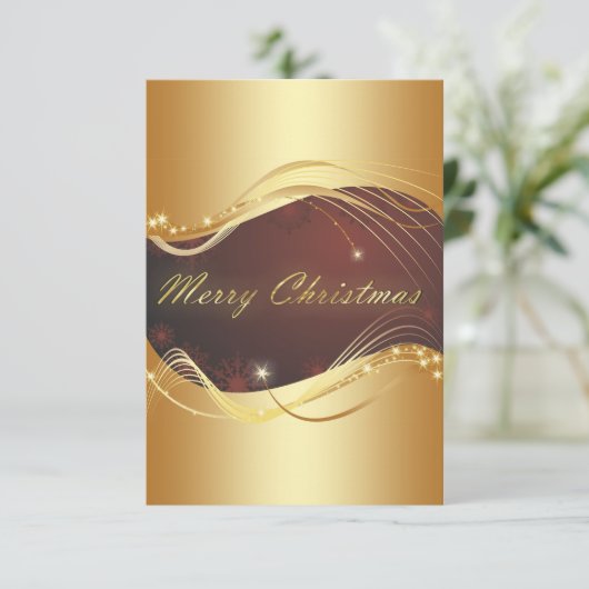 Gouden kerstmotief met rode achtergrond kaart (Staand voorkant)