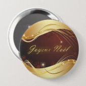 Gouden kerstmotief met rode achtergrond... ronde button 4,0 cm (Voorkant /achterkant)