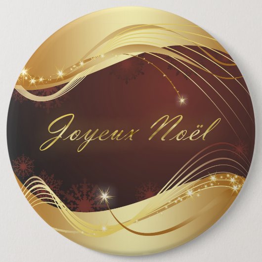 Gouden kerstmotief met rode achtergrond... ronde button 6,0 cm (Voorkant)