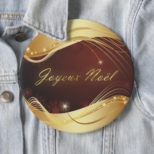 Gouden kerstmotief met rode achtergrond... ronde button 6,0 cm (In situ)