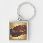 Gouden kerstmotief met rode achtergrond... sleutelhanger (Voorkant)