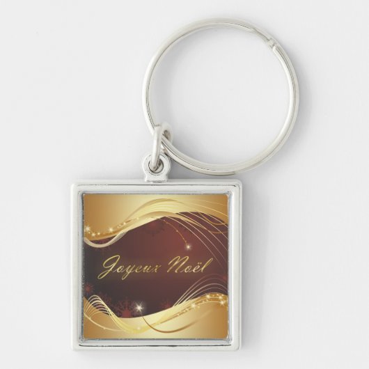 Gouden kerstmotief met rode achtergrond... sleutelhanger (Voorkant)
