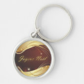 Gouden Kerstmotief met rode achtergrond... Sleutelhanger (Voorkant)