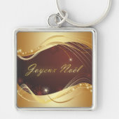 Gouden kerstmotief met rode achtergrond... sleutelhanger (Voorkant)
