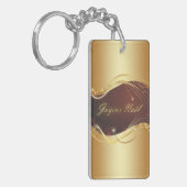Gouden Kerstmotief met rode achtergrond... Sleutelhanger (Voorkant Links)