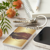 Gouden Kerstmotief met rode achtergrond... Sleutelhanger (Voorkant Rechts)