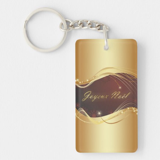 Gouden Kerstmotief met rode achtergrond... Sleutelhanger (Voorkant)