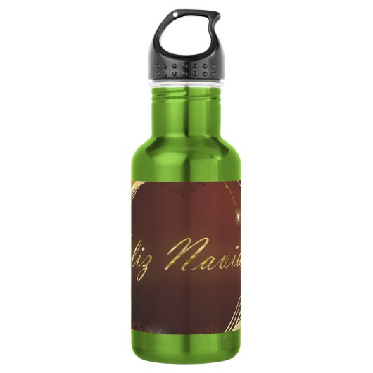Gouden kerstmotief met rode achtergrond... waterfles (Voorkant)