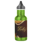 Gouden kerstmotief met rode achtergrond... waterfles (Links)