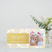 Gouden Kerstpatroon Vakantiefotokaart Feestdagenkaart (Staand voorkant)