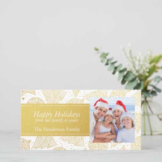 Gouden Kerstpatroon Vakantiefotokaart Feestdagenkaart (Staand voorkant)