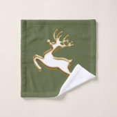 gouden kerstrendier op bosgroen bad handdoek (Wasdoekje)