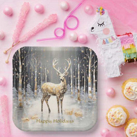 Gouden Kerstrendier Vakantiepapier Bord (Feest)