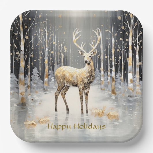 Gouden Kerstrendier Vakantiepapier Bord (Voorkant)