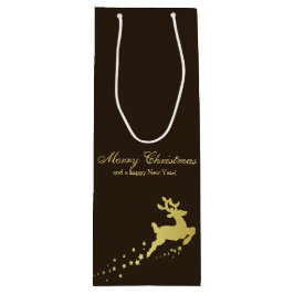 Gouden kerstrendiertje met sterren wijn cadeautas