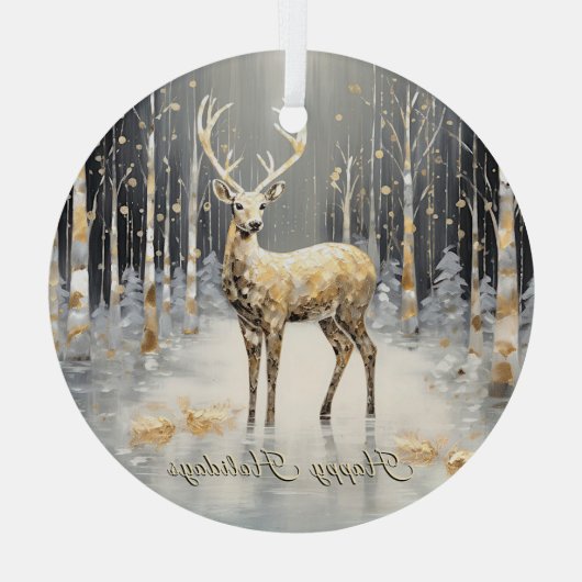 Gouden Kerstrendiervakantie Glas Ornament (Achterkant)