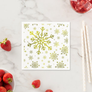  gouden kerstsnowflakes op de winter White Servet