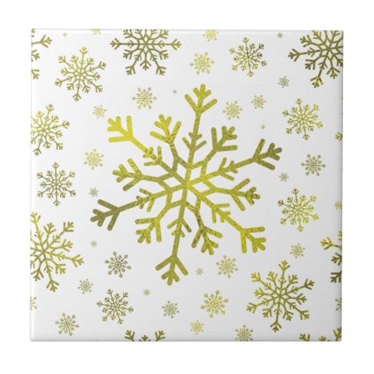  gouden kerstsnowflakes op de winter White Tegeltje (Voorkant)