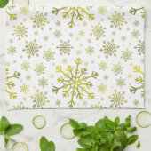  gouden kerstsnowflakes op de winter White Theedoek (Gevouwen)