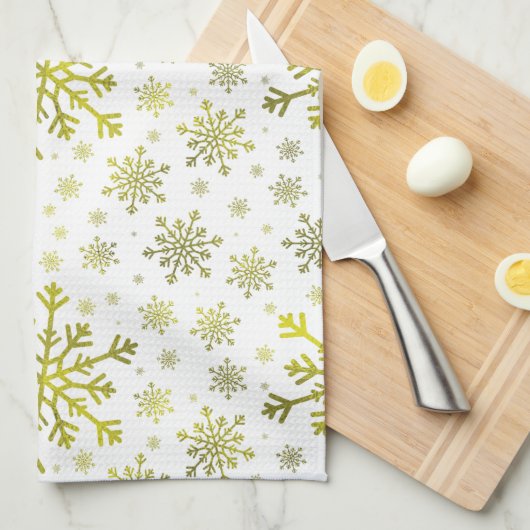  gouden kerstsnowflakes op de winter White Theedoek (Quarter Fold)