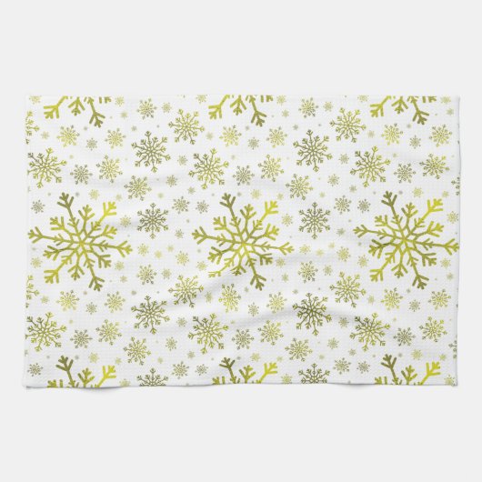  gouden kerstsnowflakes op de winter White Theedoek (Horizontaal)