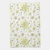  gouden kerstsnowflakes op de winter White Theedoek (Verticaal)