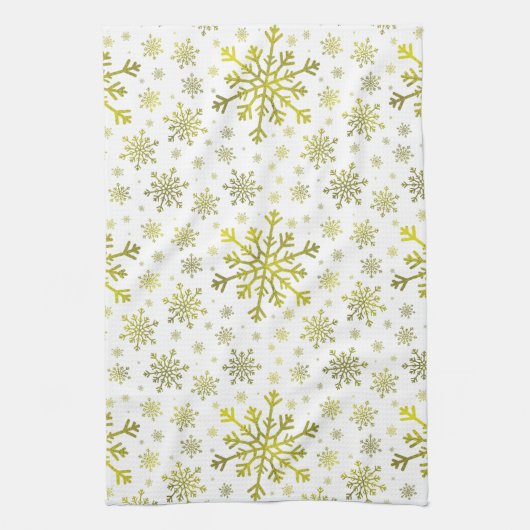  gouden kerstsnowflakes op de winter White Theedoek (Verticaal)