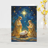 Gouden Kerststal Kaart (Gele Bloem)