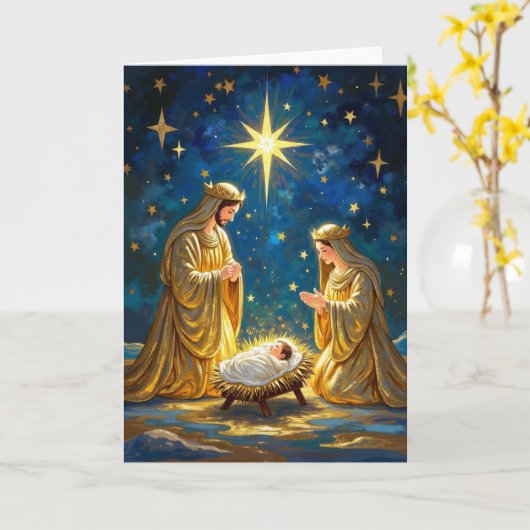 Gouden Kerststal Kaart (Gele Bloem)