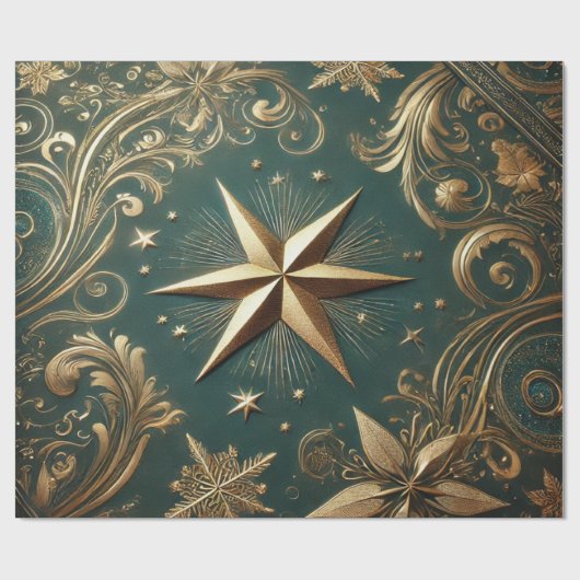 gouden kerstster cadeaupapier (Vlak)