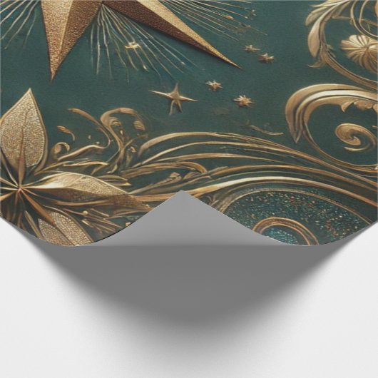 gouden kerstster cadeaupapier (Hoek)