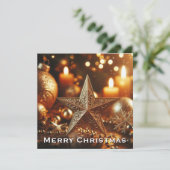 Gouden Kerstster in een stralende nacht Feestdagenkaart (Staand voorkant)