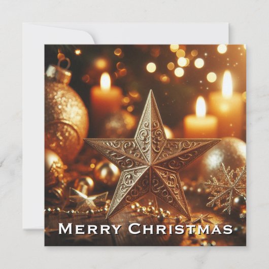 Gouden Kerstster in een stralende nacht Feestdagenkaart (Voorkant)