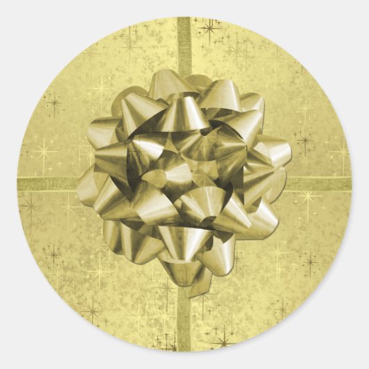 Gouden Kerststerren, Linten & Boog op Folie Ronde Sticker (Voorkant)