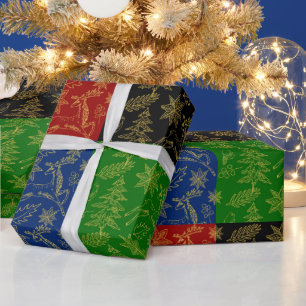 Gouden kerstsymbolen op geometrische achtergrond cadeaupapier