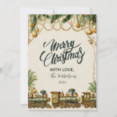 gouden kersttrein feestdagenkaart (Voorkant)