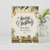 gouden kersttrein feestdagenkaart (Staand voorkant)