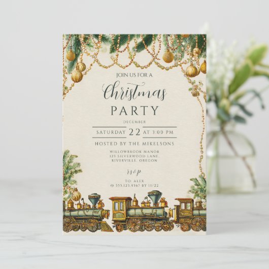 gouden kersttrein kaart (Staand voorkant)