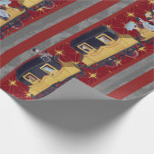 Gouden Kersttrein Strepen Bourgondië Grijs Cadeaupapier (Hoek)