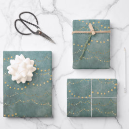 Gouden Kerstverlichting Groene Aquarel Vakantie Inpakpapier Vel