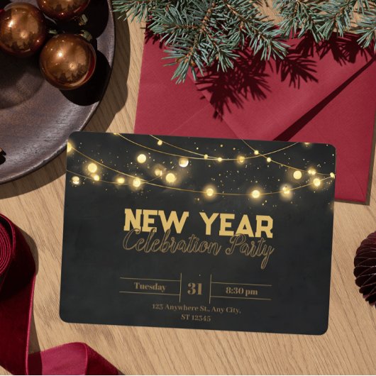 Gouden kerstverlichting minimalistisch nieuwjaar kaart