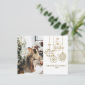 Gouden Kerstversiering Ballen Foto Feestdagenkaart (Staand voorkant)