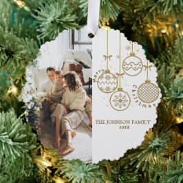 Gouden Kerstversiering Ballen Foto Ornament Kaart