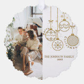 Gouden Kerstversiering Ballen Foto Ornament Kaart (Voorkant)
