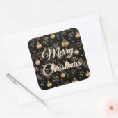 Gouden Kerstversiering Dennennaalden Feestdagen Vierkante Sticker (Envelop)