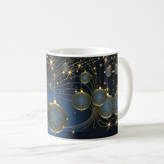 Gouden kerstversiering Navy Blue Koffiemok (Voorkant rechts)