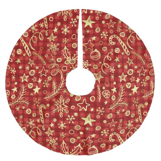 Gouden Kerstversiering Rood Buffelpatroon Kerstboom Rok (Voorkant)