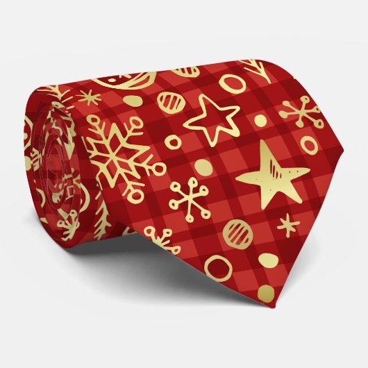 Gouden Kerstversiering Rood Buffelpatroon Stropdas (Opgerold)